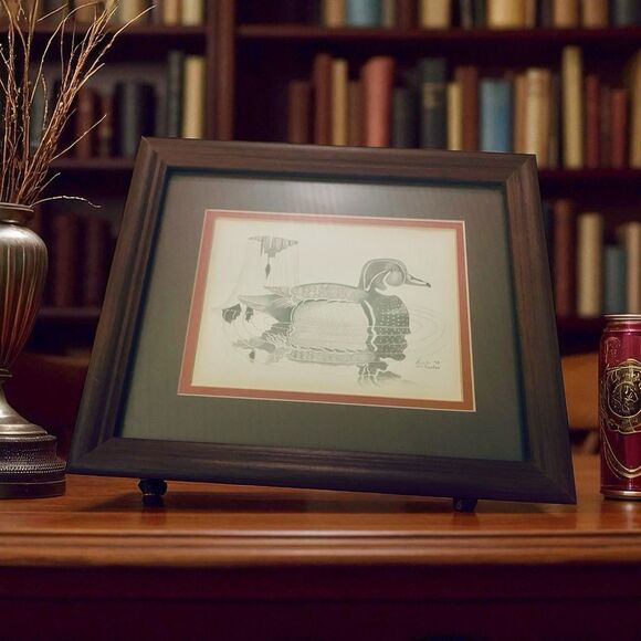 Will Pardee Mouth stick Artist Framed Print Duck Dated 1993 Artist Signed - Picture 1 of 5